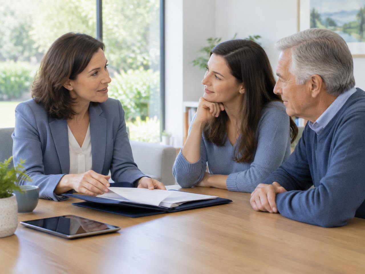 A family advisor talks through important records with a father and daughter